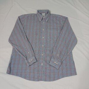 Brooks Brothers Shirt Mens Blue Red Size XL Long Sleeve Non-Iron Supima Plaid